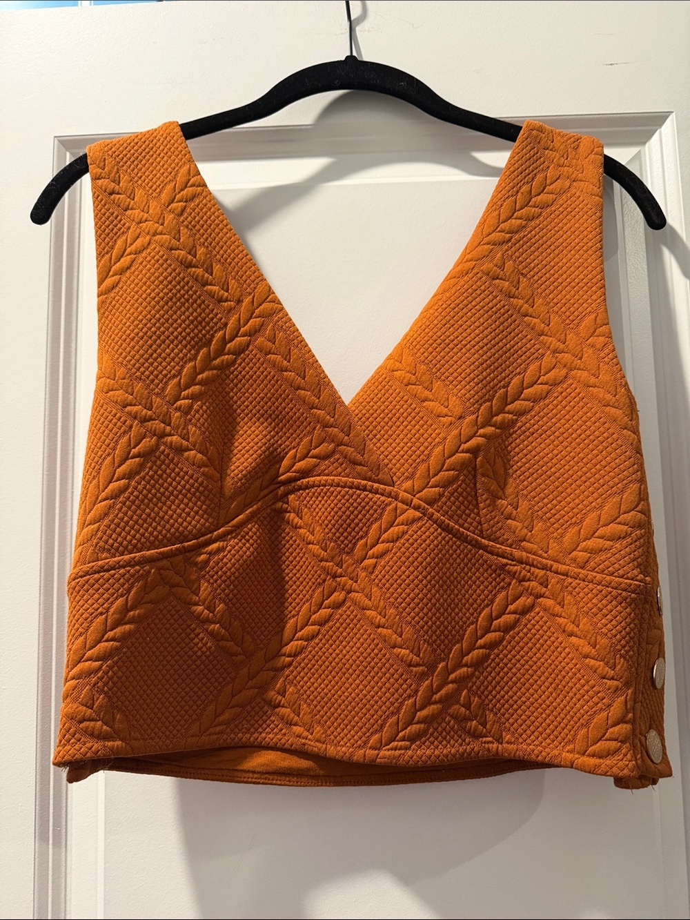 Anthropologie Textured V-Neck Crop Top in Rust